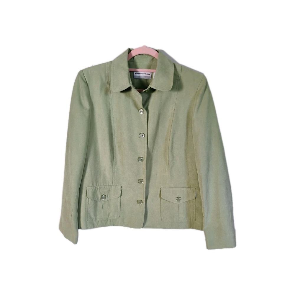 Alfred Dunner Sage Green Button-Down Jacket with Pockets - Petite 6P